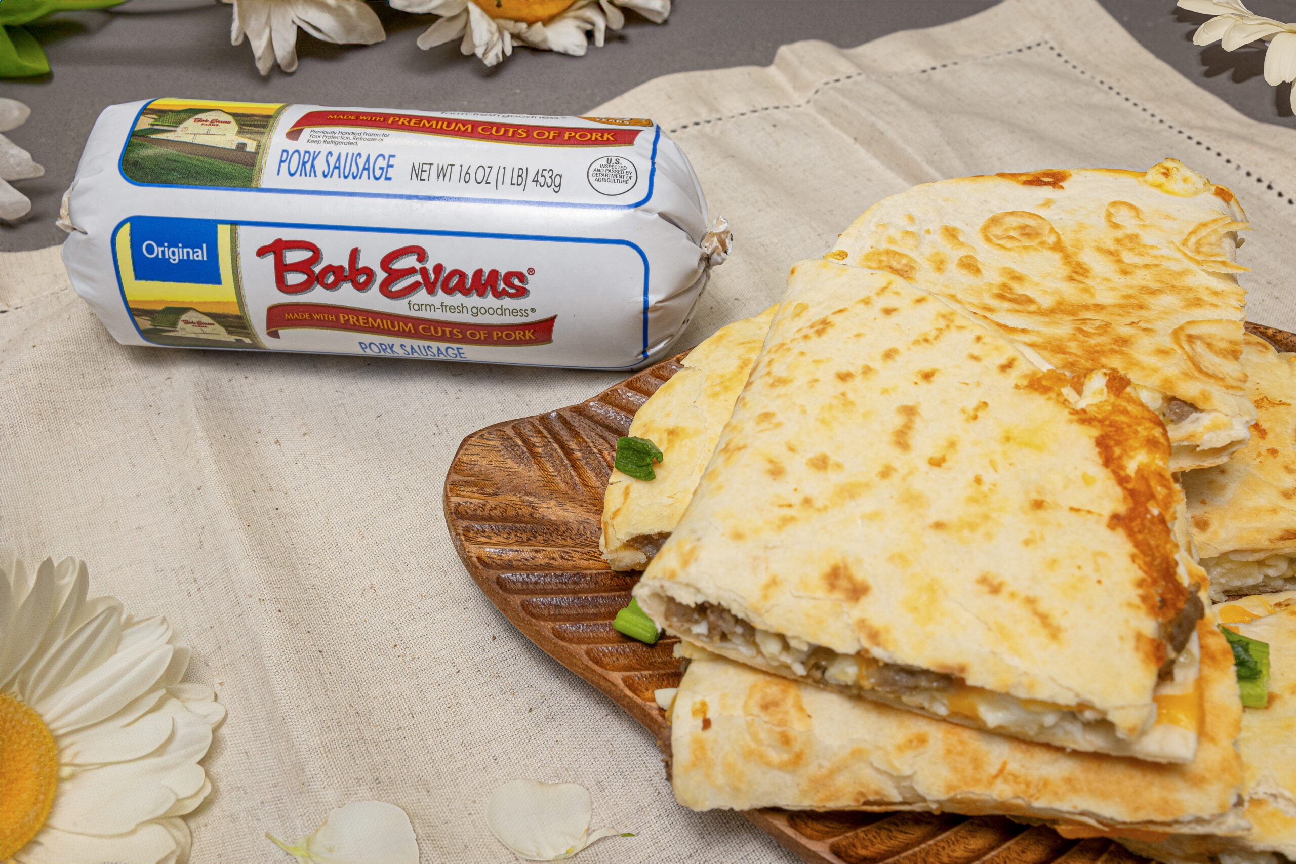sausage egg and cheese quesadillas with Bob Evans Original Roll Sausage